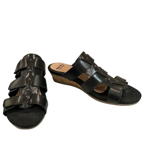 EARTH Pisa Harwich black leather mules cork wedges small heigh size 8 - Picture 4 of 7